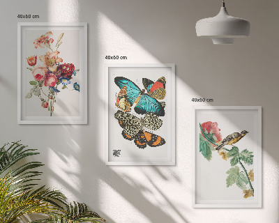 Tavelpaket med ramar Blommor fjärilar fågel pastell