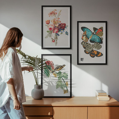 Tavelpaket med ramar Blommor fjärilar fågel pastell