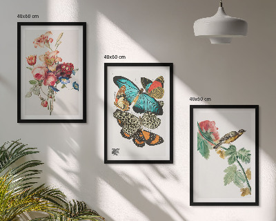 Tavelpaket med ramar Blommor fjärilar fågel pastell