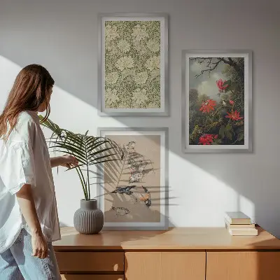 Tavelset med blommor fåglar och natur set om 3 tavlor