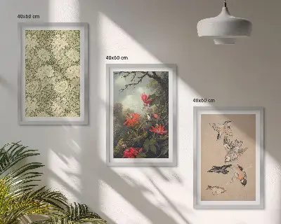 Tavelset med blommor fåglar och natur set om 3 tavlor