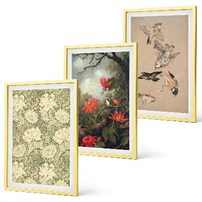 Tavelset med blommor fåglar och natur set om 3 tavlor