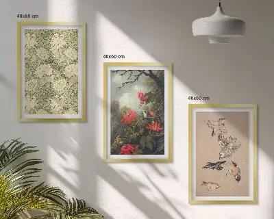 Tavelset med blommor fåglar och natur set om 3 tavlor