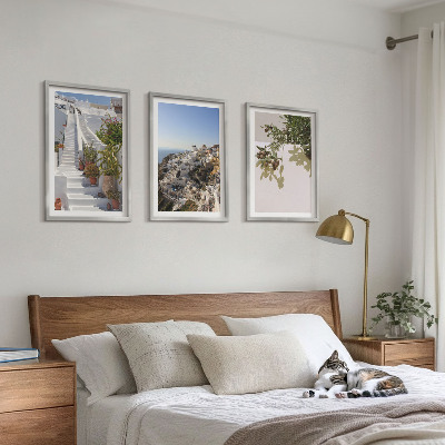 Tavelset ovanför soffa Vita trappor Santorini-utsikt