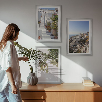 Tavelset ovanför soffa Vita trappor Santorini-utsikt