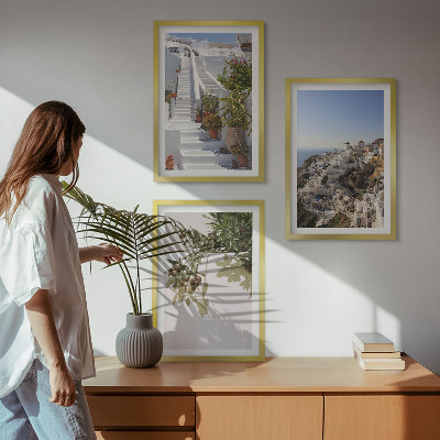 Tavelset ovanför soffa Vita trappor Santorini-utsikt
