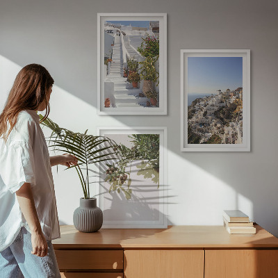Tavelset ovanför soffa Vita trappor Santorini-utsikt