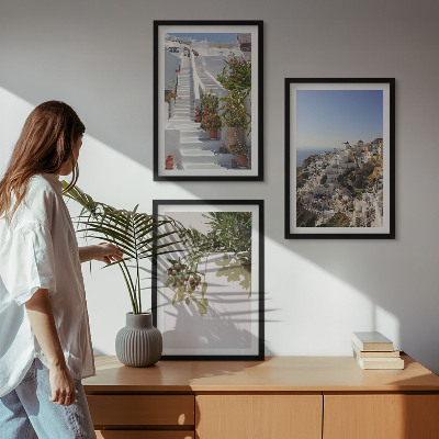 Tavelset ovanför soffa Vita trappor Santorini-utsikt