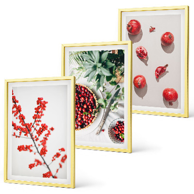 Tavelpaket med ramar Röda frukter av växter minimalism