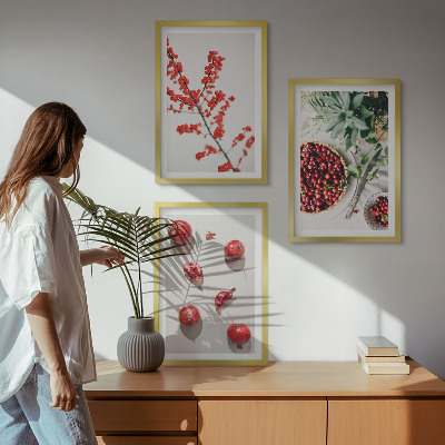 Tavelpaket med ramar Röda frukter av växter minimalism