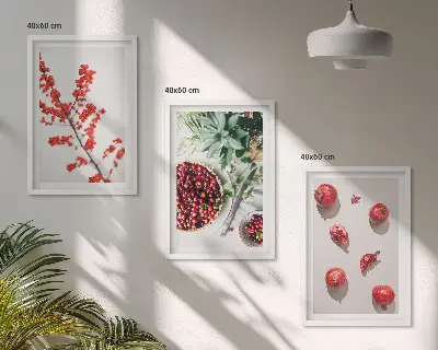 Tavelset med ramar minimalistiskt motiv av röda växtfrukter