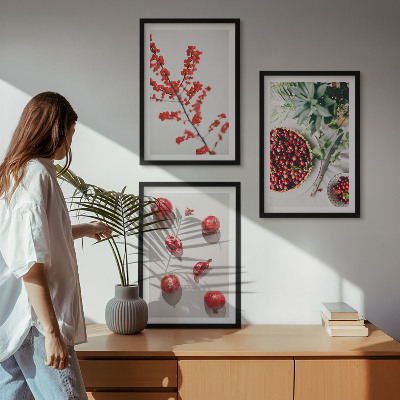 Tavelpaket med ramar Röda frukter av växter minimalism