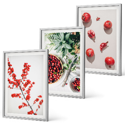 Tavelpaket med ramar Röda frukter av växter minimalism