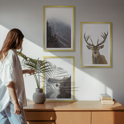 Set om 3 tavlor Berglandskap med rådjur