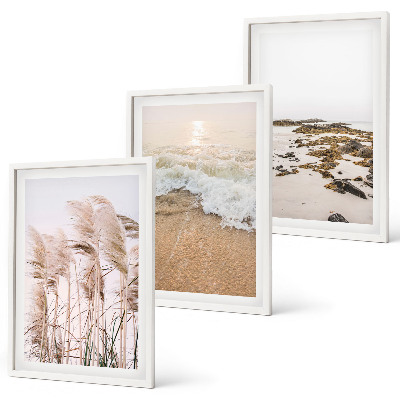 Tavelpaket med ramar Strandgräs vågor stenar boho