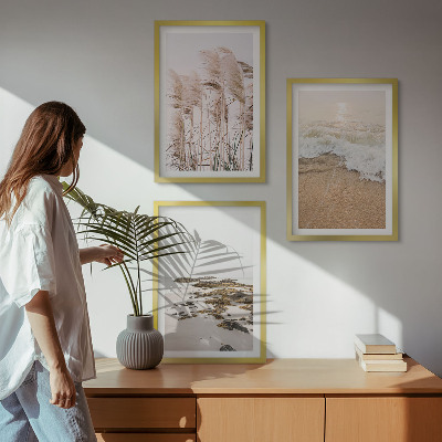 Tavelpaket med ramar Strandgräs vågor stenar boho