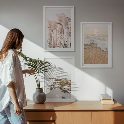 Tavelpaket med ramar Strandgräs vågor stenar boho