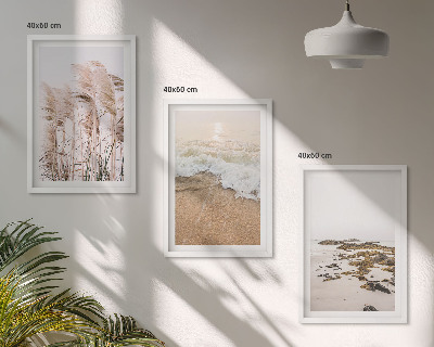 Tavelpaket med ramar Strandgräs vågor stenar boho