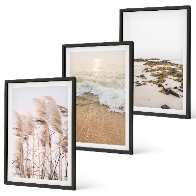 Tavelpaket med ramar Strandgräs vågor stenar boho