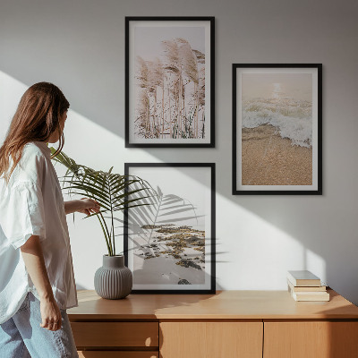Tavelpaket med ramar Strandgräs vågor stenar boho