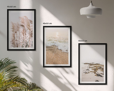 Tavelpaket med ramar Strandgräs vågor stenar boho