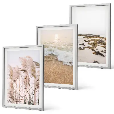 Tavelset med ramar med motiv av strandgräs, vågor och stenar i boho-stil