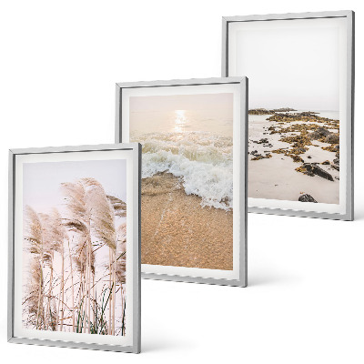 Tavelpaket med ramar Strandgräs vågor stenar boho