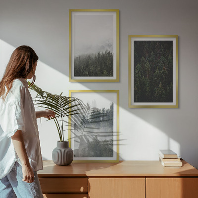 Tavelset ovanför soffa Gröna skogar dimma natur