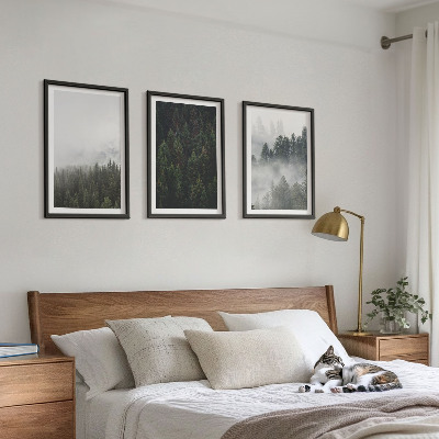 Tavelset ovanför soffa Gröna skogar dimma natur