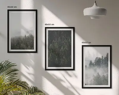 Tavelset med motiv av gröna skogar i dimma tavelset för vägg ovanför soffa