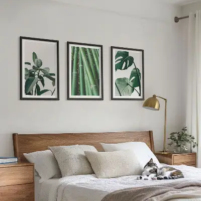 Bambustjälkar och monsterablad set om 3 tavlor
