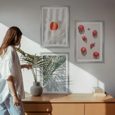 Set med 3 tavlor med motiv av palmfrukter från semestern