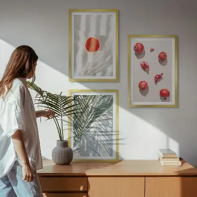 Set med 3 tavlor med motiv av palmfrukter från semestern