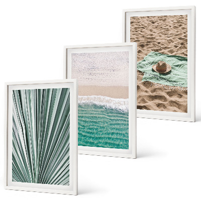 Tavelpaket med ramar Semesterutsikt strand hav