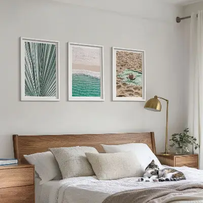 Tavelpaket med ramar semesterutsikt över strand och hav