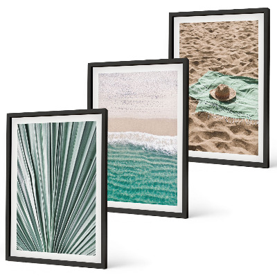 Tavelpaket med ramar Semesterutsikt strand hav