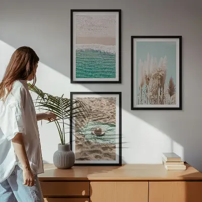 Strandvågor gräshatt set om 3 tavlor
