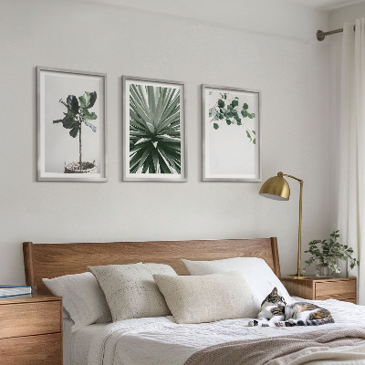 Set om 3 tavlor Gröna växter minimalism