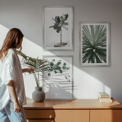 Set om 3 tavlor Gröna växter minimalism