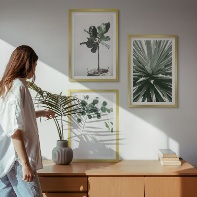Set om 3 tavlor Gröna växter minimalism