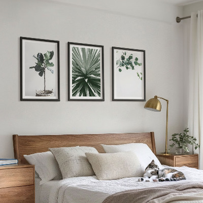 Set om 3 tavlor Gröna växter minimalism