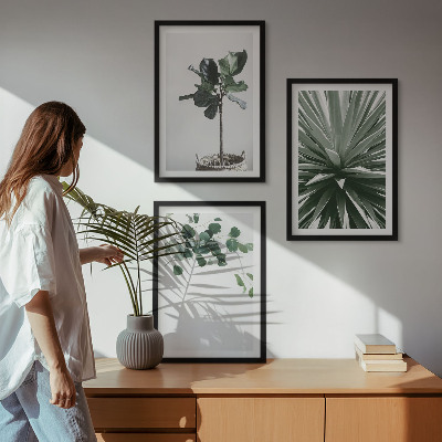 Set om 3 tavlor Gröna växter minimalism