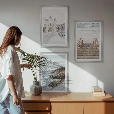 Havsarkitektur Santorini tavelset för vägg ovanför soffa