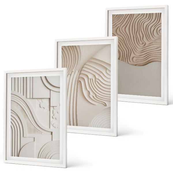 Set om 3 tavlor Abstrakta mönster beige vita