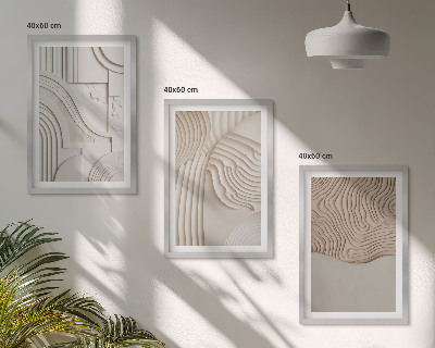 Set om 3 tavlor Abstrakta mönster beige vita