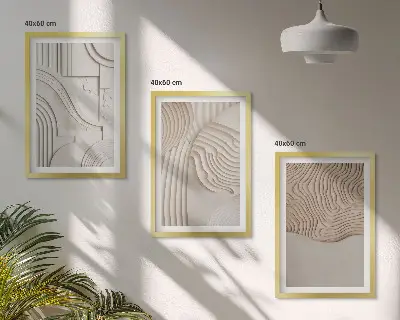 Abstrakta mönster i beige och vitt set om 3 tavlor