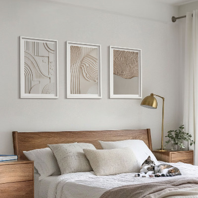 Set om 3 tavlor Abstrakta mönster beige vita