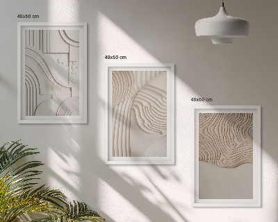 Set om 3 tavlor Abstrakta mönster beige vita