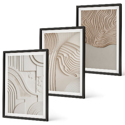 Set om 3 tavlor Abstrakta mönster beige vita
