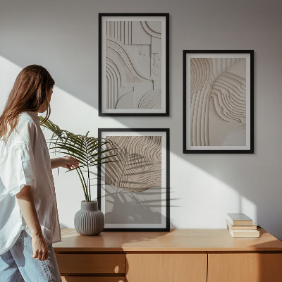 Set om 3 tavlor Abstrakta mönster beige vita